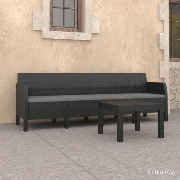 Salon de jardin 2 pcs avec coussins PP Rotin Anthracite