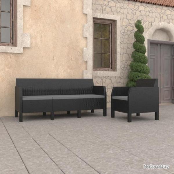 Salon de jardin 2 pcs avec coussins PP Rotin Anthracite