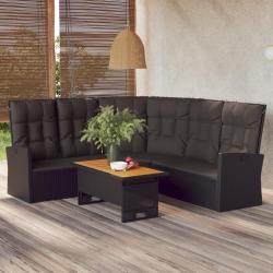 Salon de jardin 2 pcs avec coussins Noir Résine tressée alsavelo