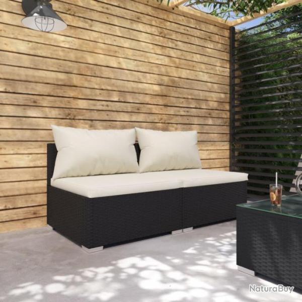 Salon de jardin 2 pcs avec coussins Rsine tresse Noir