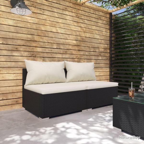 Salon de jardin 2 pcs avec coussins Rsine tresse Noir alsavelo