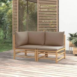 Salon de jardin 2 pcs avec coussins taupe bambou