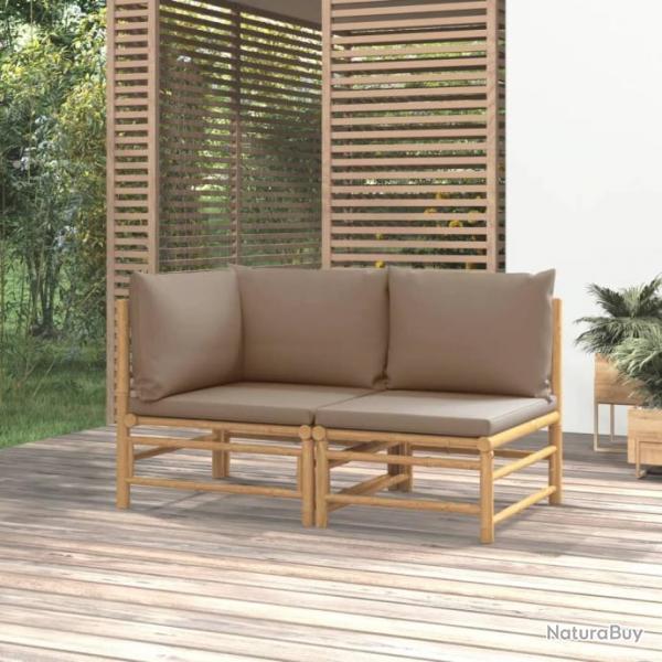 Salon de jardin 2 pcs avec coussins taupe bambou