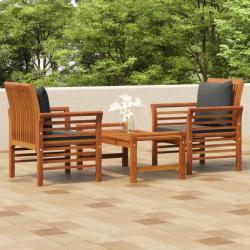 Salon de jardin 3 pcs avec coussins bois massif d'acacia