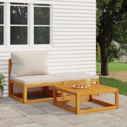 Salon de jardin 3 pcs avec coussins bois massif d'acacia