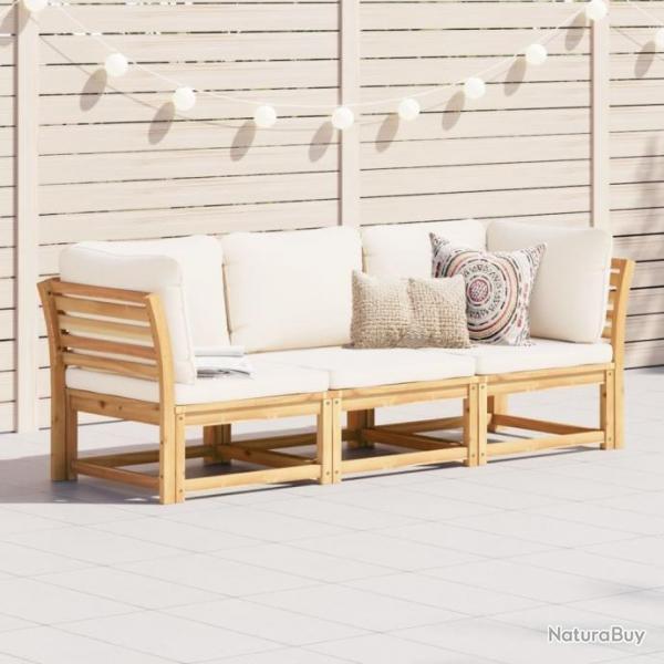 Salon de jardin 3 pcs avec coussins bois massif d'acacia