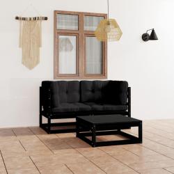 Salon de jardin 3 pcs avec coussins Bois de pin massif alsavelo