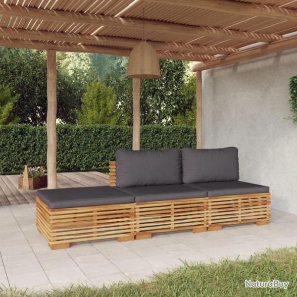 Salon de jardin 3 pcs avec coussins Bois de teck solide