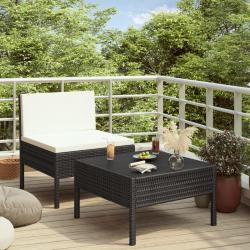Salon de jardin 2 pcs avec coussins Résine tressée Noir alsavelo