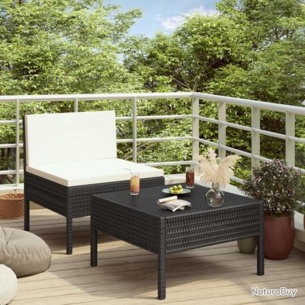 Salon de jardin 2 pcs avec coussins Rsine tresse Noir