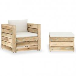 Salon de jardin 2 pcs avec coussins vert bois imprégné alsavelo