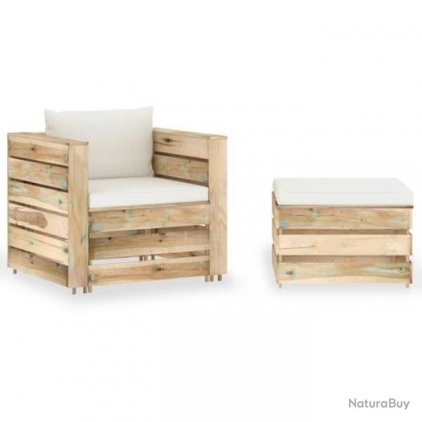 Salon de jardin 2 pcs avec coussins vert bois imprgn