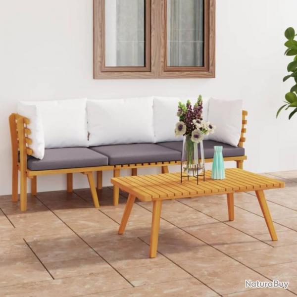 Salon de jardin 3 pcs avec coussins Bois d'acacia massif