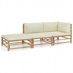 Salon de jardin 3 pcs avec coussins blanc crème bambou alsavelo