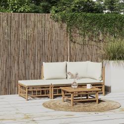 Salon de jardin 3 pcs avec coussins blanc crème bambou alsavelo