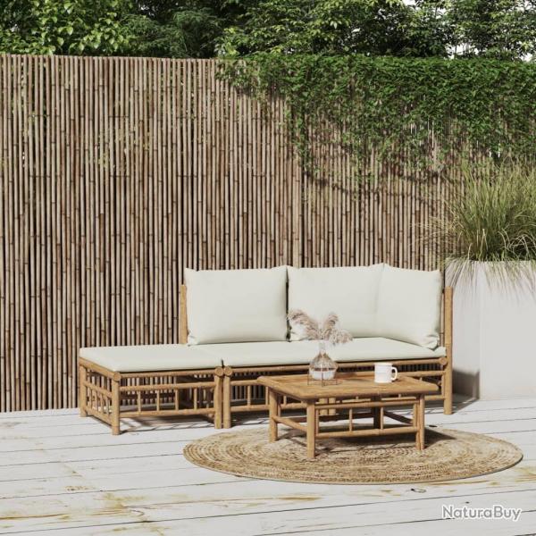Salon de jardin 3 pcs avec coussins blanc crme bambou alsavelo