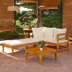 Salon de jardin 3 pcs avec coussins blanc crème Bois d'acacia alsavelo