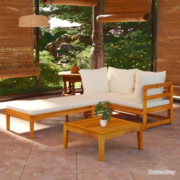 Salon de jardin 3 pcs avec coussins blanc crme Bois d'acacia alsavelo