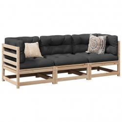Salon de jardin 3 pcs avec coussins bois de pin massif alsavelo