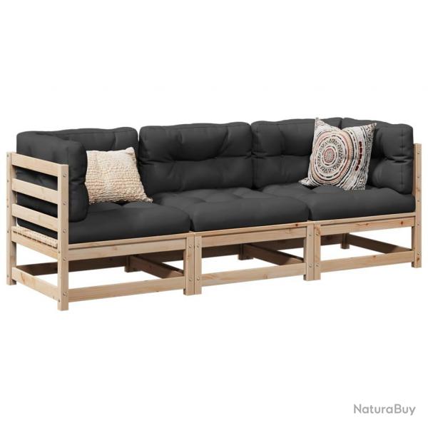 Salon de jardin 3 pcs avec coussins bois de pin massif alsavelo