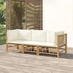 Salon de jardin 3 pcs avec coussins blanc crème bambou alsavelo