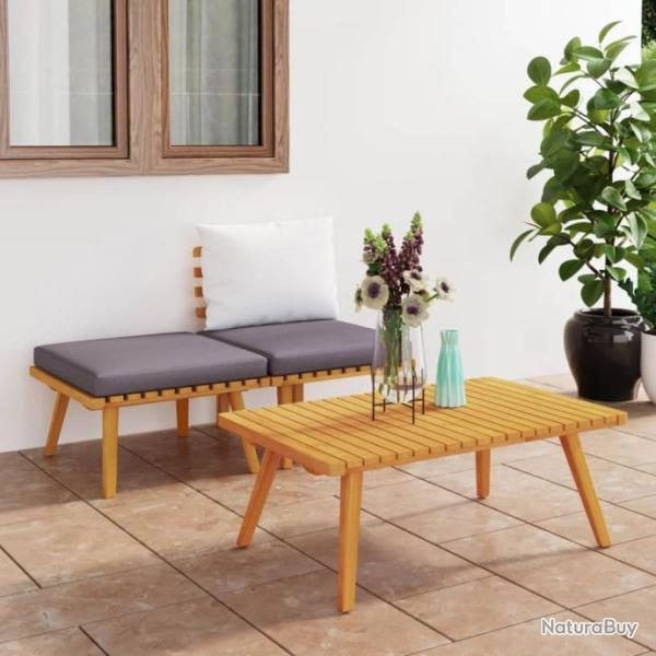 Salon de jardin 3 pcs avec coussins Bois d'acacia massif