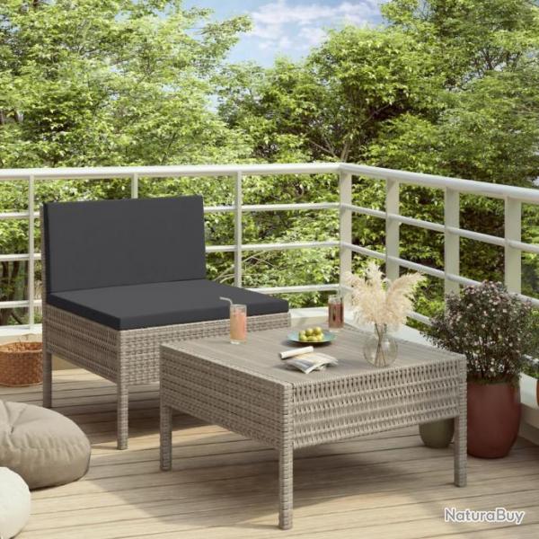 Salon de jardin 2 pcs avec coussins Rsine tresse Gris