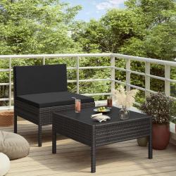 Salon de jardin 2 pcs avec coussins Résine tressée Noir alsavelo