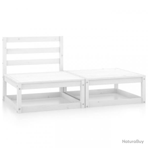 Salon de jardin 2 pcs blanc bois de pin massif