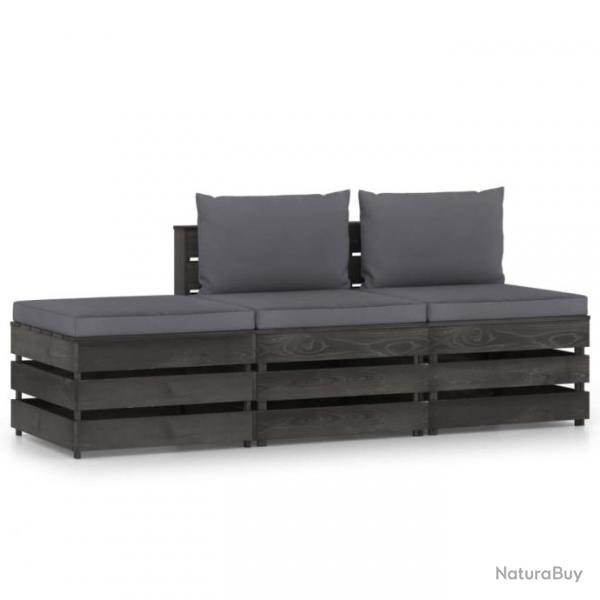 Salon de jardin 3 pcs avec coussins Bois imprgn de gris