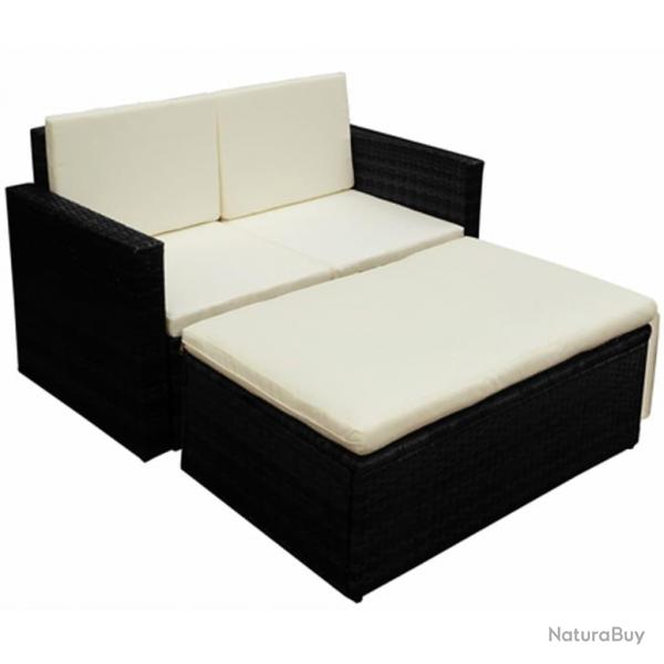 Salon de jardin 2 pcs avec coussins Rsine tresse Noir alsavelo