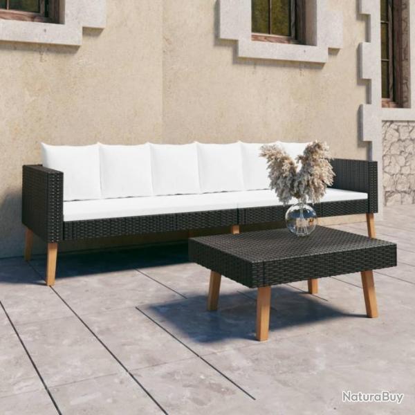 Salon de jardin 2 pcs avec coussins Rsine tresse Noir