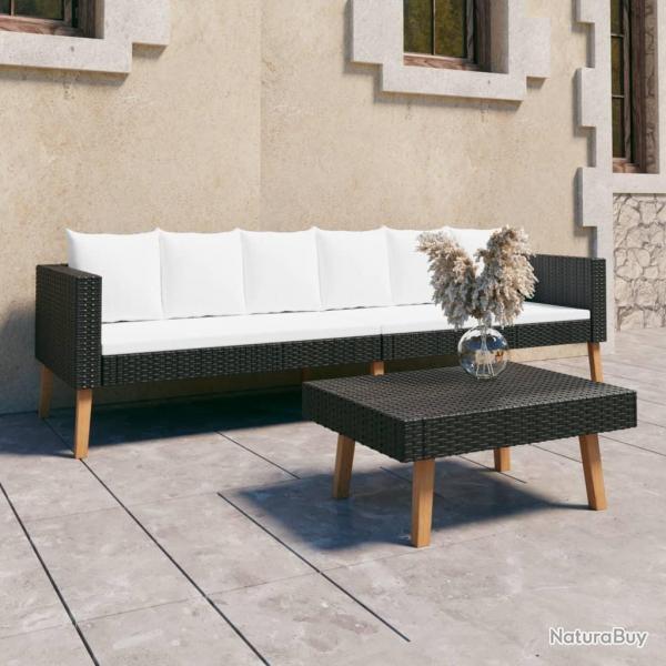 Salon de jardin 2 pcs avec coussins Rsine tresse Noir alsavelo