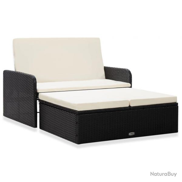 Salon de jardin 2 pcs avec coussins Rsine tresse Noir alsavelo