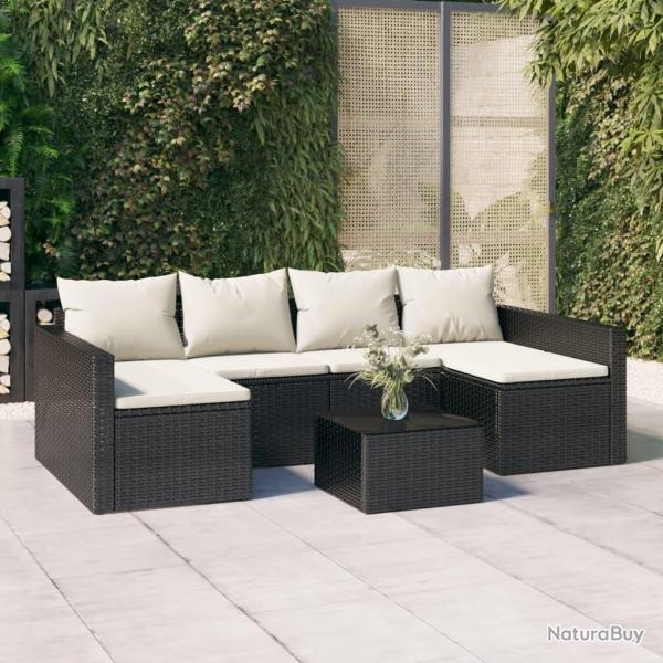 Salon de jardin 2 pcs avec coussins Noir Rsine tresse alsavelo