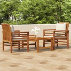 Salon de jardin 3 pcs avec coussins bois massif d'acacia