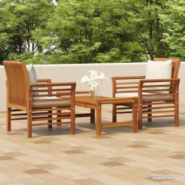 Salon de jardin 3 pcs avec coussins bois massif d'acacia