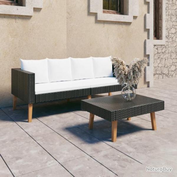 Salon de jardin 2 pcs avec coussins Rsine tresse Noir