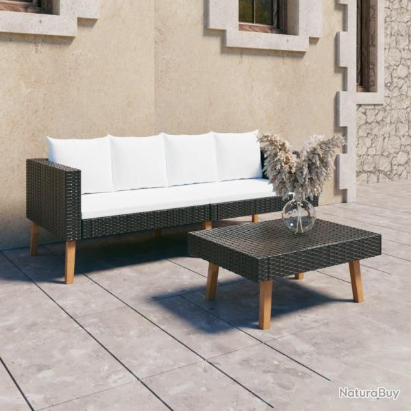 Salon de jardin 2 pcs avec coussins Rsine tresse Noir alsavelo