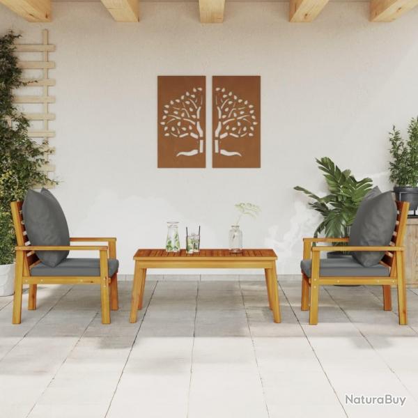 Salon de jardin 3 pcs avec coussins bois massif d'acacia alsavelo