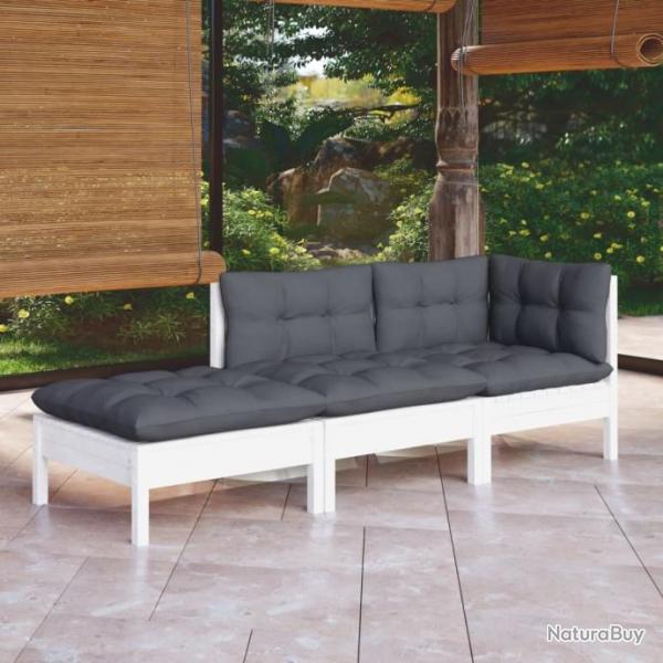 Salon de jardin 3 pcs avec coussins Bois de pin massif