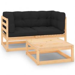 Salon de jardin 3 pcs avec coussins Bois de pin massif