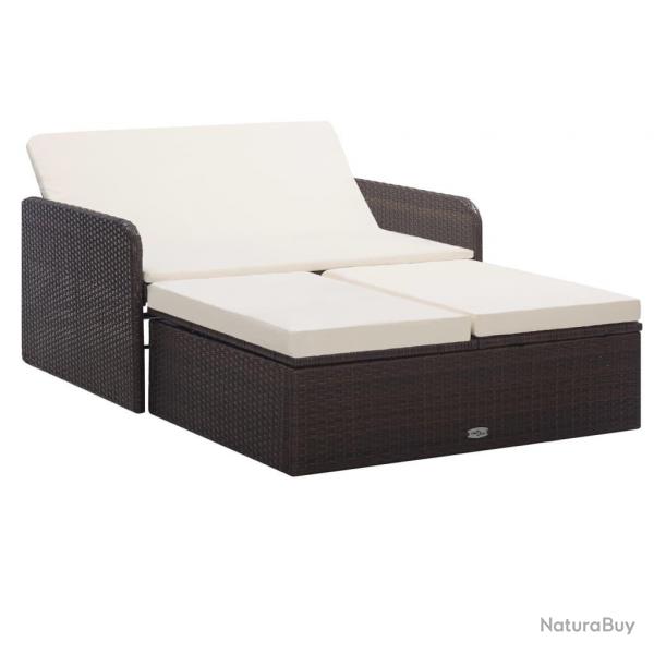 Salon de jardin 2 pcs avec coussins Rsine tresse Marron alsavelo