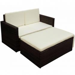 Salon de jardin 2 pcs avec coussins Résine tressée Marron alsavelo