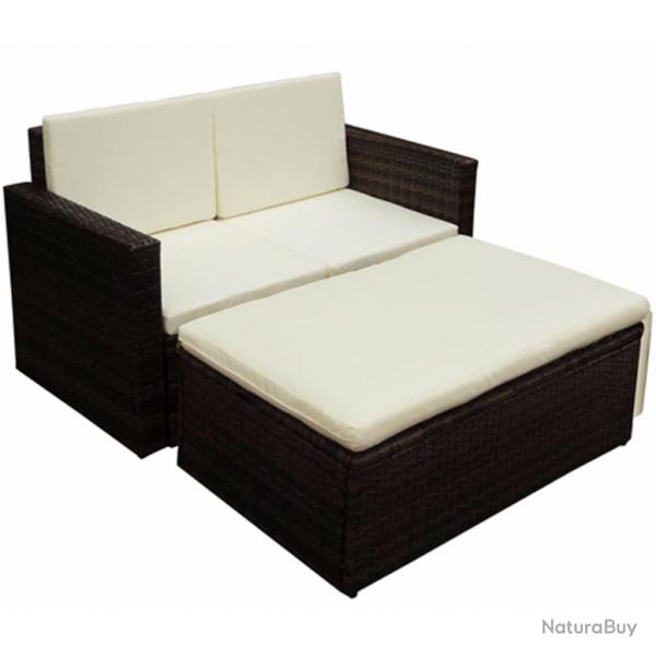 Salon de jardin 2 pcs avec coussins Rsine tresse Marron alsavelo
