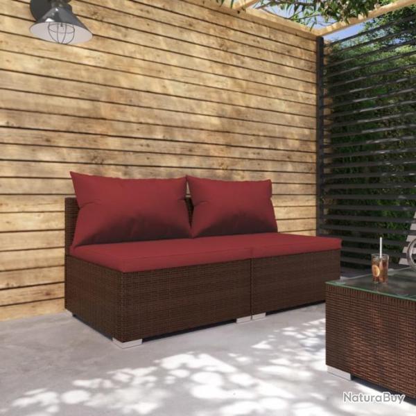 Salon de jardin 2 pcs avec coussins Rsine tresse Marron