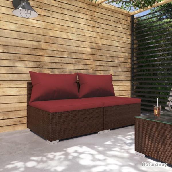 Salon de jardin 2 pcs avec coussins Rsine tresse Marron alsavelo