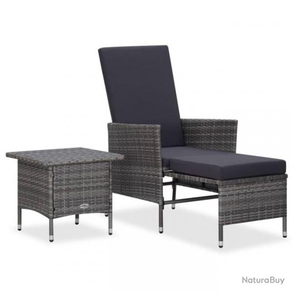 Salon de jardin 2 pcs avec coussins Rsine tresse Gris