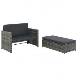 Salon de jardin 2 pcs avec coussins Résine tressée Gris alsavelo