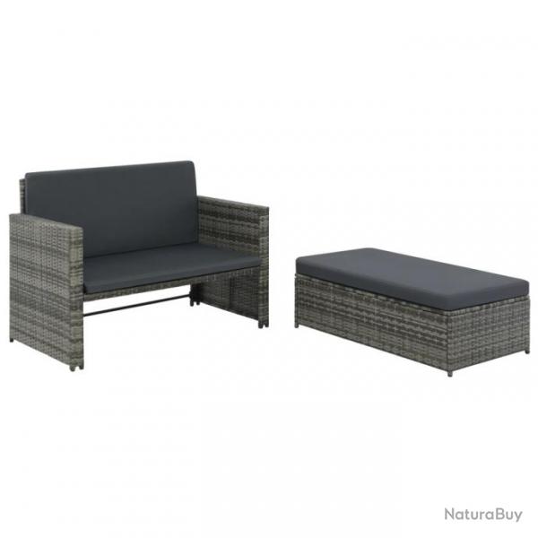 Salon de jardin 2 pcs avec coussins Rsine tresse Gris